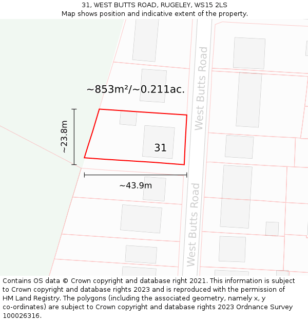 31, WEST BUTTS ROAD, RUGELEY, WS15 2LS: Plot and title map