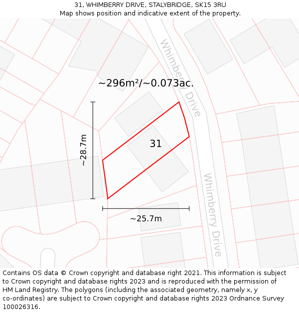 31, WHIMBERRY DRIVE, STALYBRIDGE, SK15 3RU: Plot and title map