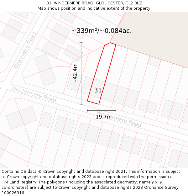 31, WINDERMERE ROAD, GLOUCESTER, GL2 0LZ: Plot and title map