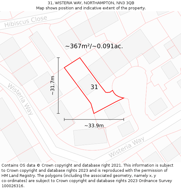 31, WISTERIA WAY, NORTHAMPTON, NN3 3QB: Plot and title map