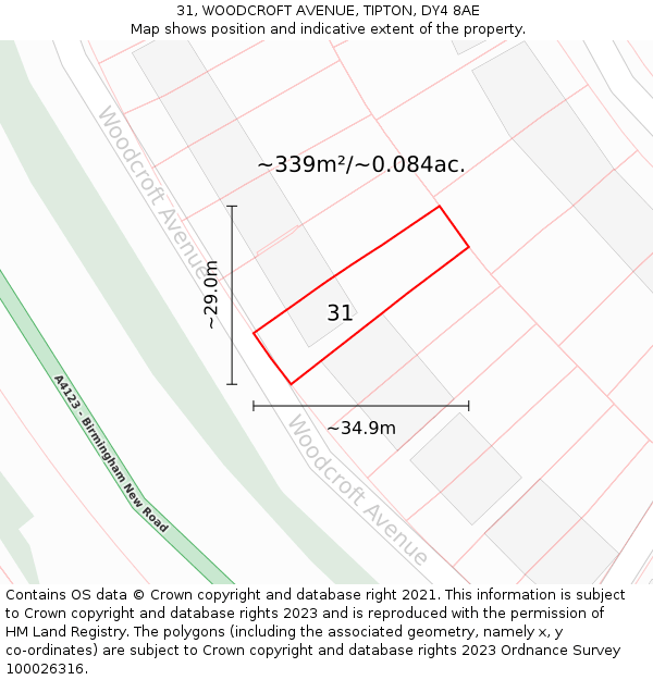 31, WOODCROFT AVENUE, TIPTON, DY4 8AE: Plot and title map