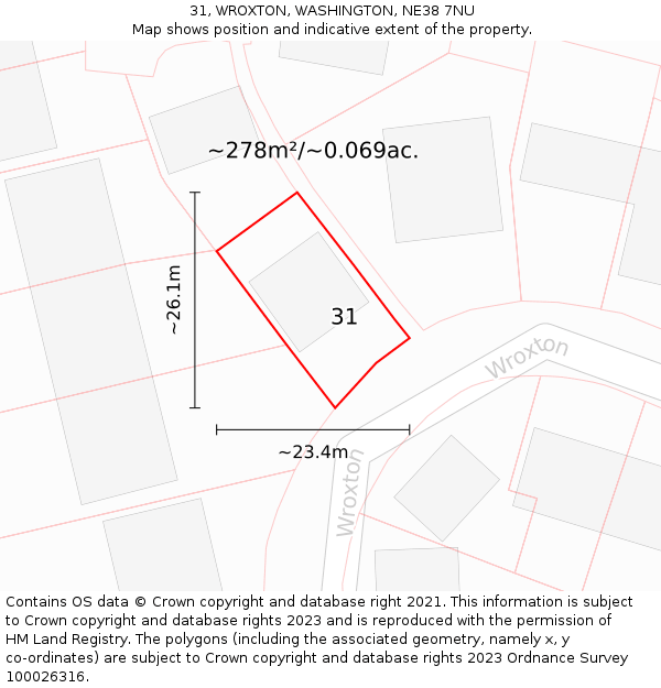 31, WROXTON, WASHINGTON, NE38 7NU: Plot and title map