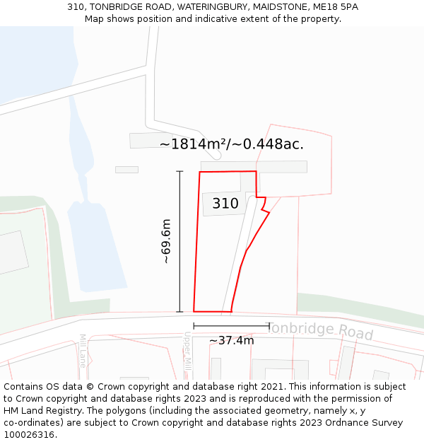 310, TONBRIDGE ROAD, WATERINGBURY, MAIDSTONE, ME18 5PA: Plot and title map