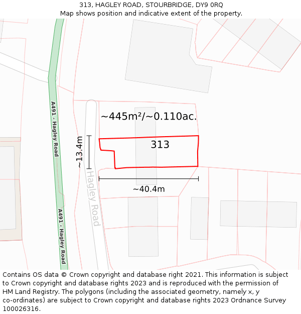 313, HAGLEY ROAD, STOURBRIDGE, DY9 0RQ: Plot and title map