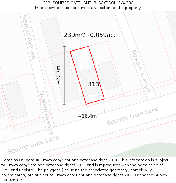 313, SQUIRES GATE LANE, BLACKPOOL, FY4 3RG: Plot and title map