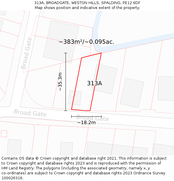 313A, BROADGATE, WESTON HILLS, SPALDING, PE12 6DF: Plot and title map