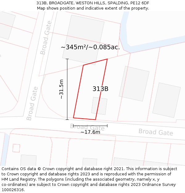 313B, BROADGATE, WESTON HILLS, SPALDING, PE12 6DF: Plot and title map