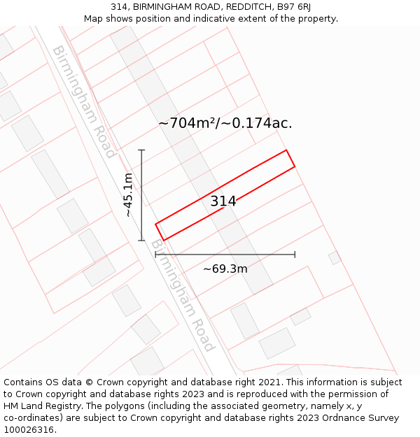 314, BIRMINGHAM ROAD, REDDITCH, B97 6RJ: Plot and title map