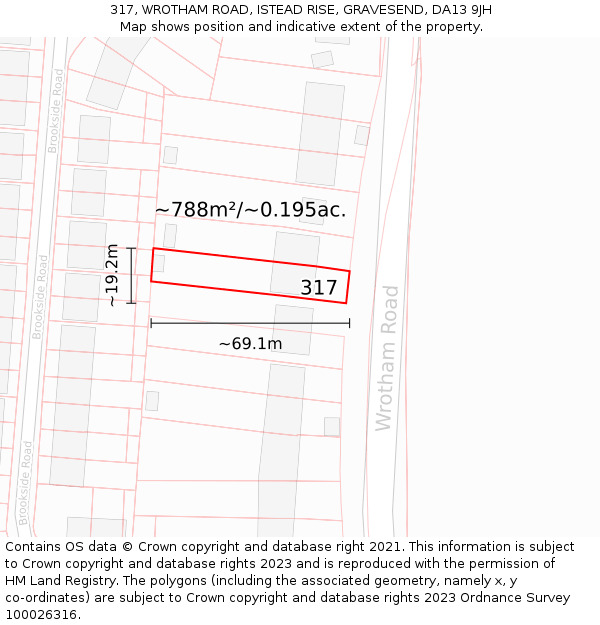 317, WROTHAM ROAD, ISTEAD RISE, GRAVESEND, DA13 9JH: Plot and title map