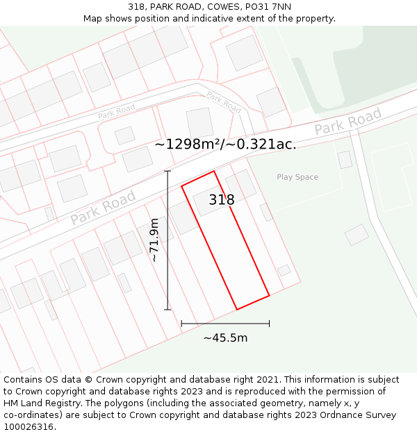 318, PARK ROAD, COWES, PO31 7NN: Plot and title map