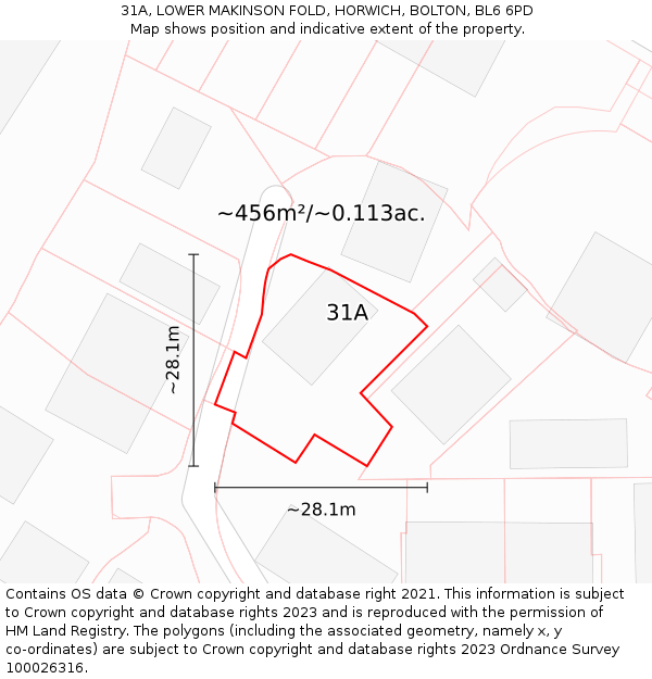 31A, LOWER MAKINSON FOLD, HORWICH, BOLTON, BL6 6PD: Plot and title map