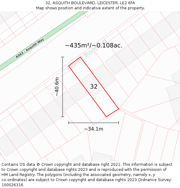 32, ASQUITH BOULEVARD, LEICESTER, LE2 6FA: Plot and title map