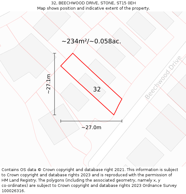 32, BEECHWOOD DRIVE, STONE, ST15 0EH: Plot and title map