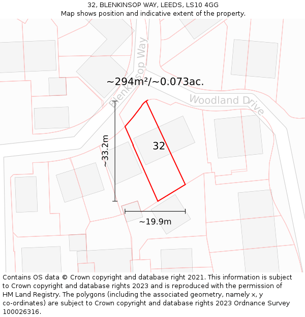 32, BLENKINSOP WAY, LEEDS, LS10 4GG: Plot and title map