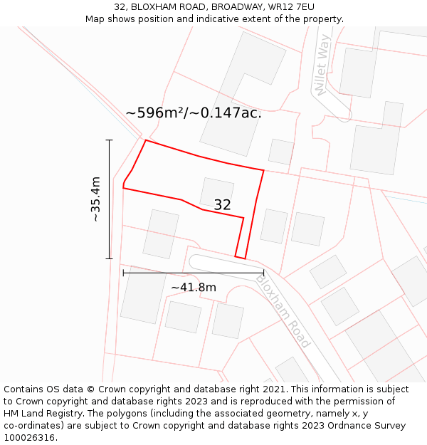 32, BLOXHAM ROAD, BROADWAY, WR12 7EU: Plot and title map