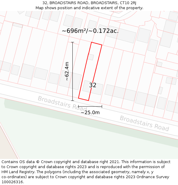 32, BROADSTAIRS ROAD, BROADSTAIRS, CT10 2RJ: Plot and title map