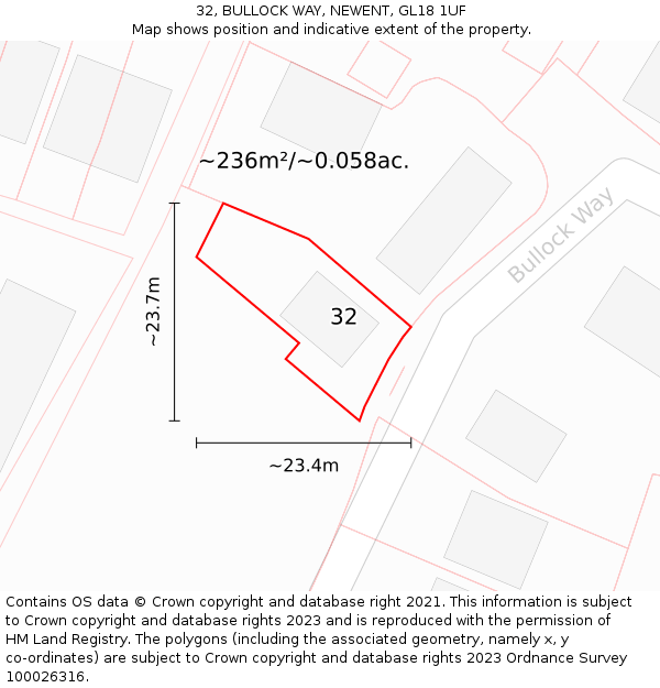 32, BULLOCK WAY, NEWENT, GL18 1UF: Plot and title map