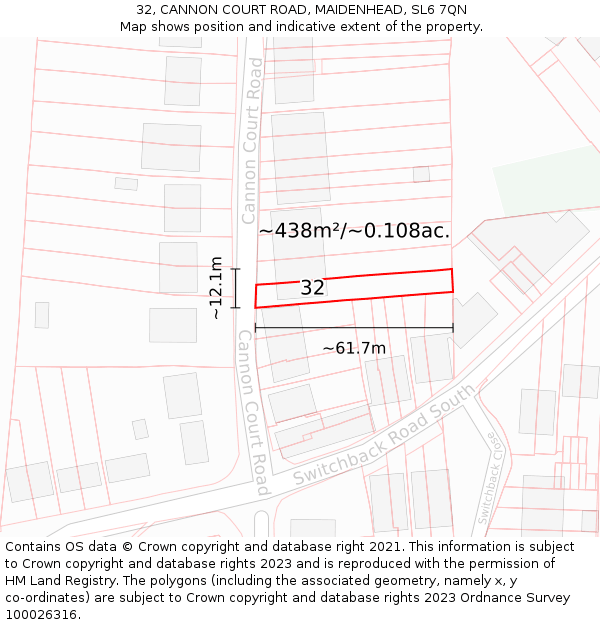 32, CANNON COURT ROAD, MAIDENHEAD, SL6 7QN: Plot and title map