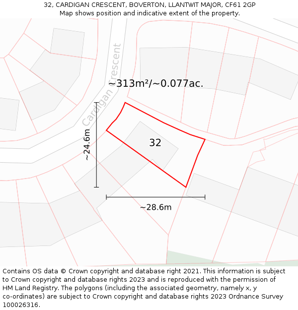 32, CARDIGAN CRESCENT, BOVERTON, LLANTWIT MAJOR, CF61 2GP: Plot and title map