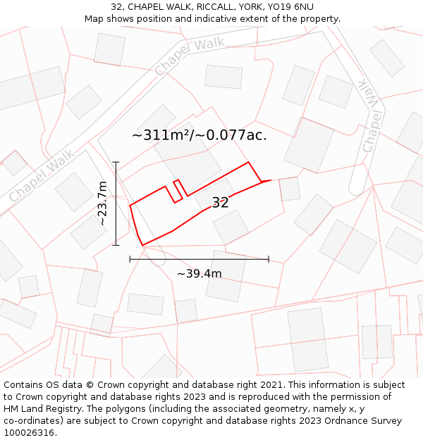 32, CHAPEL WALK, RICCALL, YORK, YO19 6NU: Plot and title map