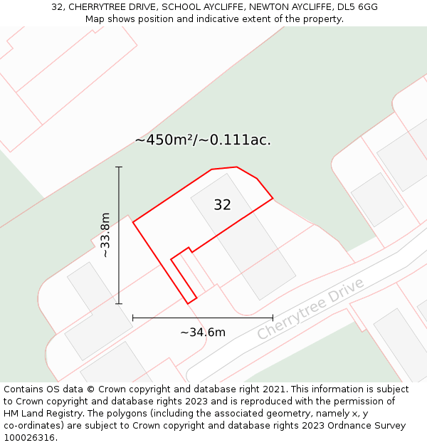 32, CHERRYTREE DRIVE, SCHOOL AYCLIFFE, NEWTON AYCLIFFE, DL5 6GG: Plot and title map