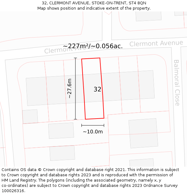 32, CLERMONT AVENUE, STOKE-ON-TRENT, ST4 8QN: Plot and title map