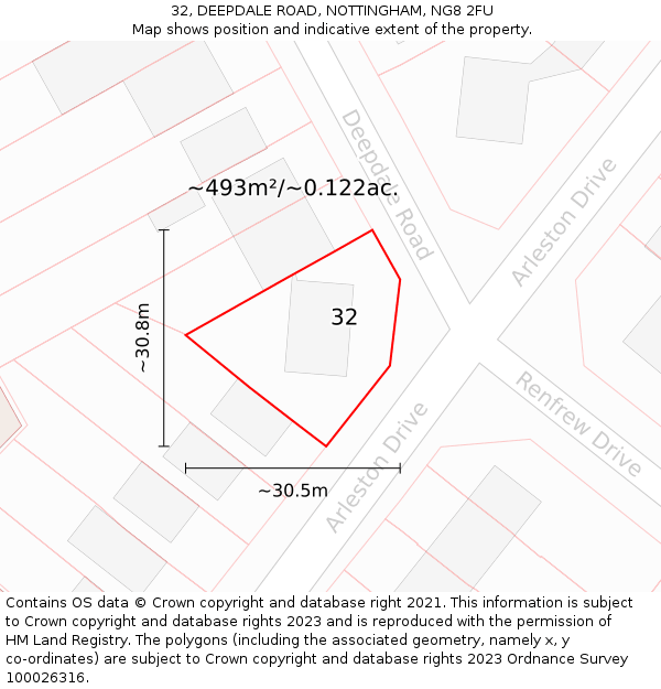 32, DEEPDALE ROAD, NOTTINGHAM, NG8 2FU: Plot and title map