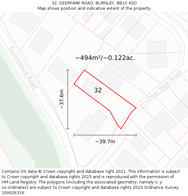 32, DEERPARK ROAD, BURNLEY, BB10 4SD: Plot and title map