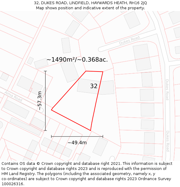 32, DUKES ROAD, LINDFIELD, HAYWARDS HEATH, RH16 2JQ: Plot and title map