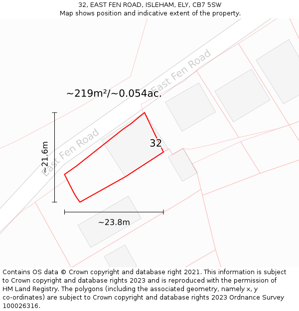 32, EAST FEN ROAD, ISLEHAM, ELY, CB7 5SW: Plot and title map