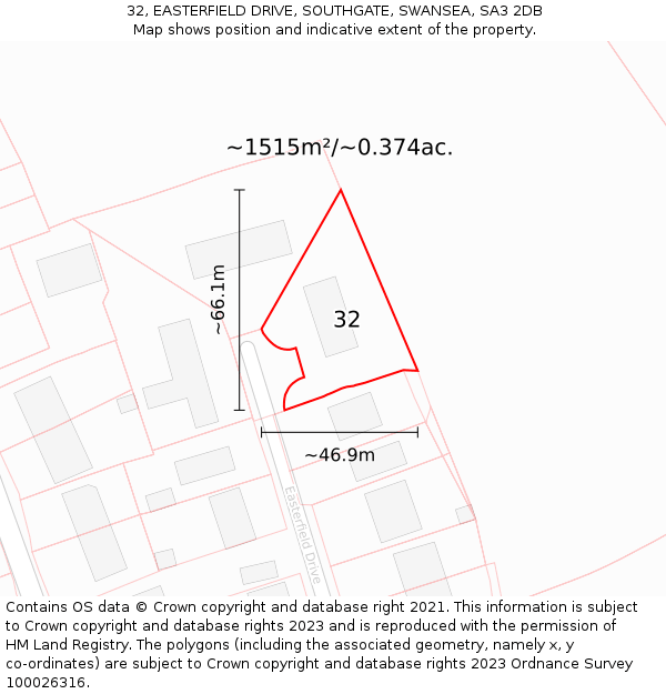 32, EASTERFIELD DRIVE, SOUTHGATE, SWANSEA, SA3 2DB: Plot and title map