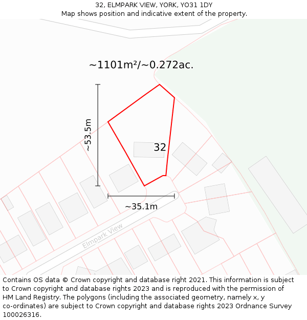 32, ELMPARK VIEW, YORK, YO31 1DY: Plot and title map