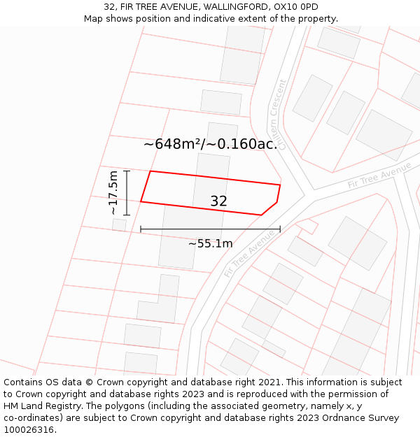 32, FIR TREE AVENUE, WALLINGFORD, OX10 0PD: Plot and title map