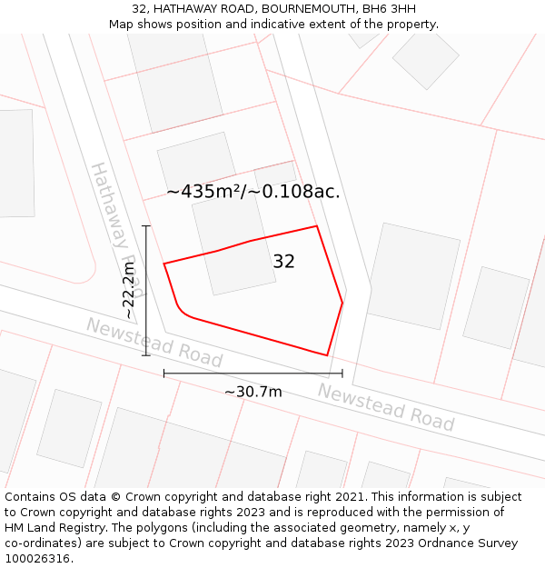 32, HATHAWAY ROAD, BOURNEMOUTH, BH6 3HH: Plot and title map