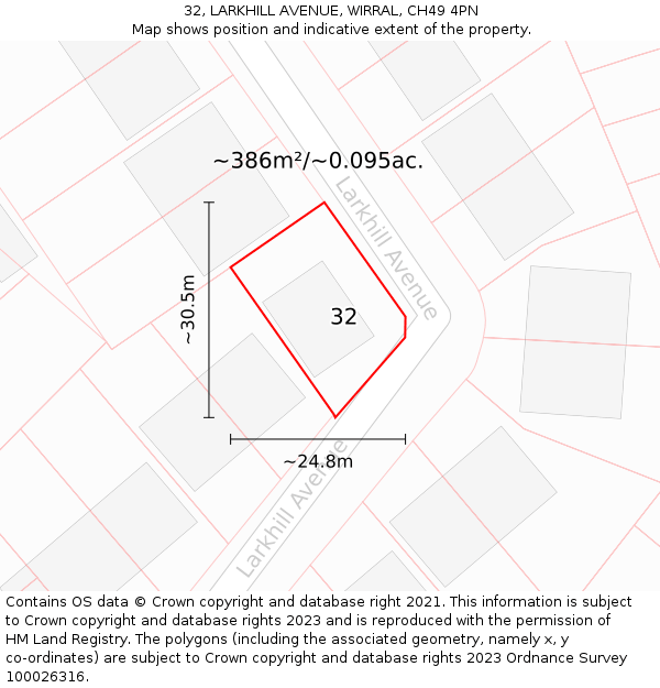 32, LARKHILL AVENUE, WIRRAL, CH49 4PN: Plot and title map