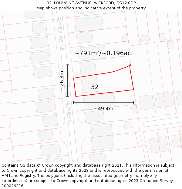 32, LOUVAINE AVENUE, WICKFORD, SS12 0DP: Plot and title map