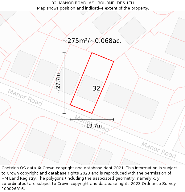 32, MANOR ROAD, ASHBOURNE, DE6 1EH: Plot and title map