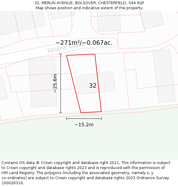 32, MERLIN AVENUE, BOLSOVER, CHESTERFIELD, S44 6QF: Plot and title map