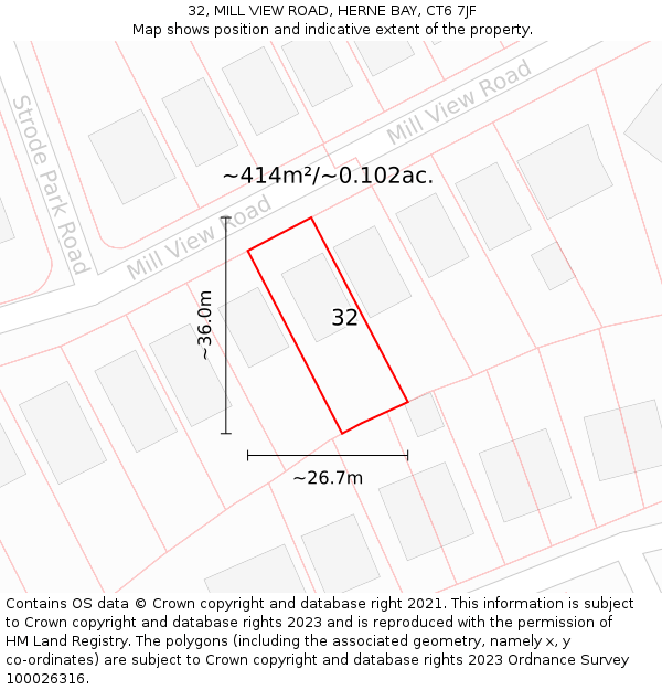 32, MILL VIEW ROAD, HERNE BAY, CT6 7JF: Plot and title map