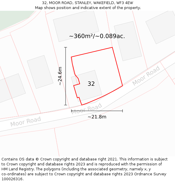 32, MOOR ROAD, STANLEY, WAKEFIELD, WF3 4EW: Plot and title map