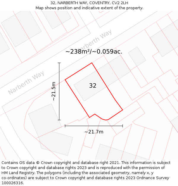 32, NARBERTH WAY, COVENTRY, CV2 2LH: Plot and title map