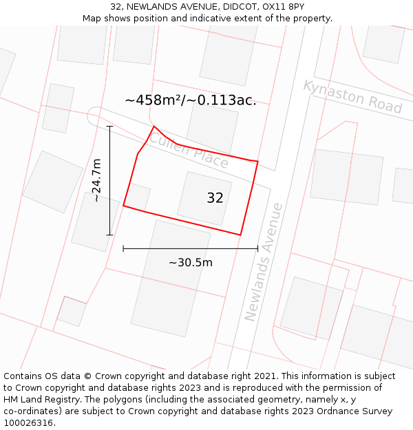 32, NEWLANDS AVENUE, DIDCOT, OX11 8PY: Plot and title map