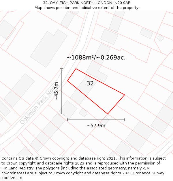 32, OAKLEIGH PARK NORTH, LONDON, N20 9AR: Plot and title map