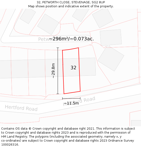 32, PETWORTH CLOSE, STEVENAGE, SG2 8UP: Plot and title map