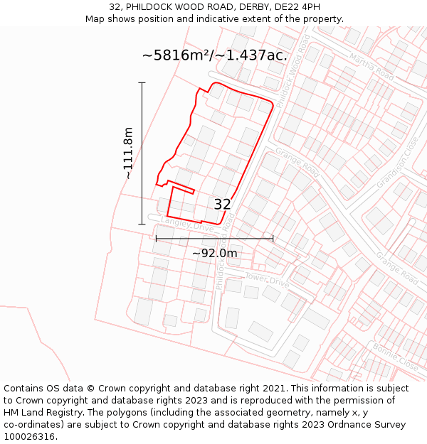 32, PHILDOCK WOOD ROAD, DERBY, DE22 4PH: Plot and title map