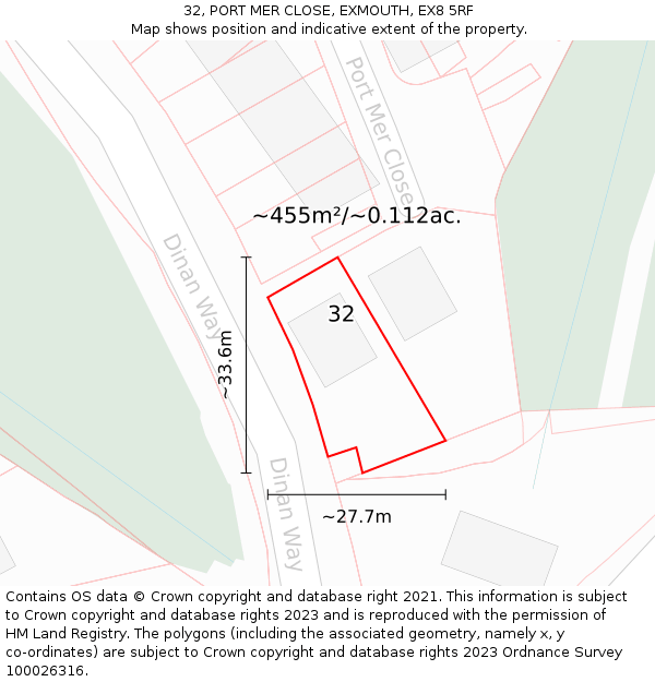 32, PORT MER CLOSE, EXMOUTH, EX8 5RF: Plot and title map