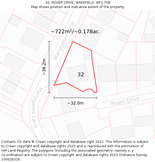 32, ROGER DRIVE, WAKEFIELD, WF2 7NE: Plot and title map