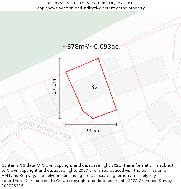 32, ROYAL VICTORIA PARK, BRISTOL, BS10 6TD: Plot and title map