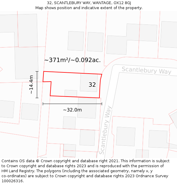 32, SCANTLEBURY WAY, WANTAGE, OX12 8GJ: Plot and title map