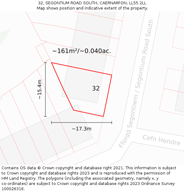 32, SEGONTIUM ROAD SOUTH, CAERNARFON, LL55 2LL: Plot and title map